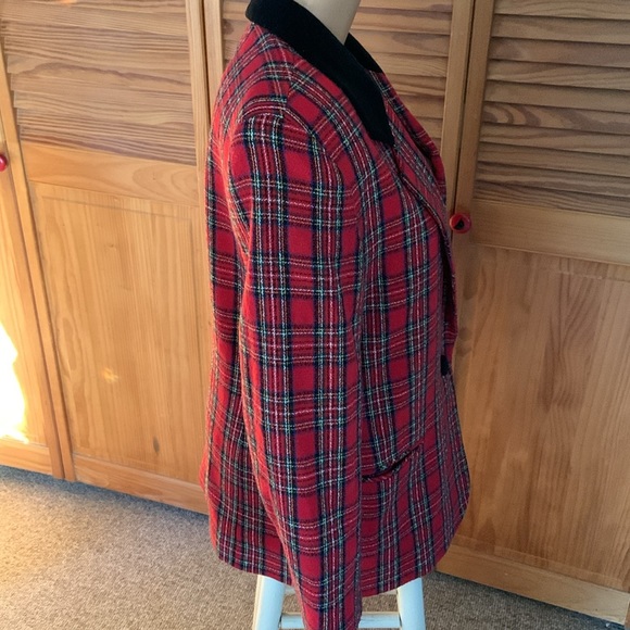 Kim Rogers vintage plaid blazer red & black holiday goth punk velvet collar - Picture 6 of 10